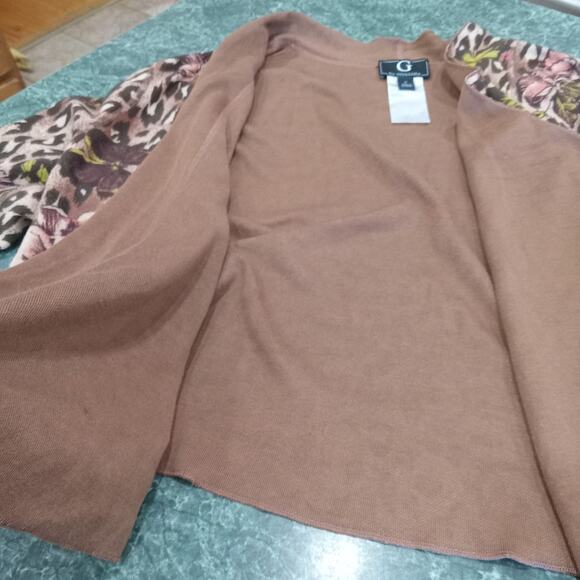 G by Giuliana Women's 1x Reversible Mocha Leopard Floral Open Cardigan Cropped - Picture 3 of 10